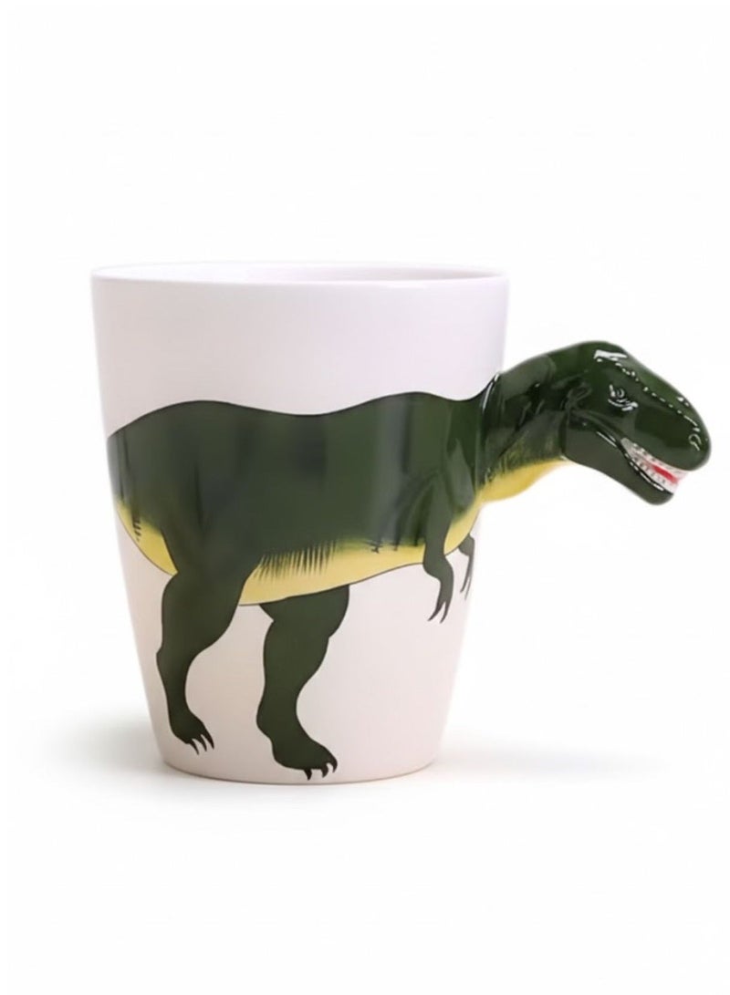 سولاري كوب قهوة سيراميك بمقبض ديناصور ثلاثي الأبعاد | كوب مبتكر بتصميم تي ريكس | كوب حيواني مصنوع يدويًا للشاي والقهوة | هدية فريدة للأطفال والكبار | أبيض | 350 مل - Image 1